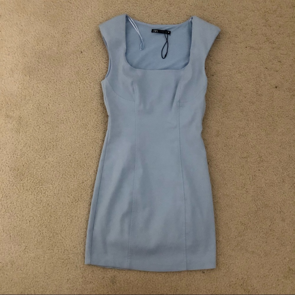 blue mini dress w/ shoulder pads